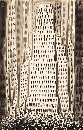 ABRAHAM WALKOWITZ Two cityscape ink drawings.